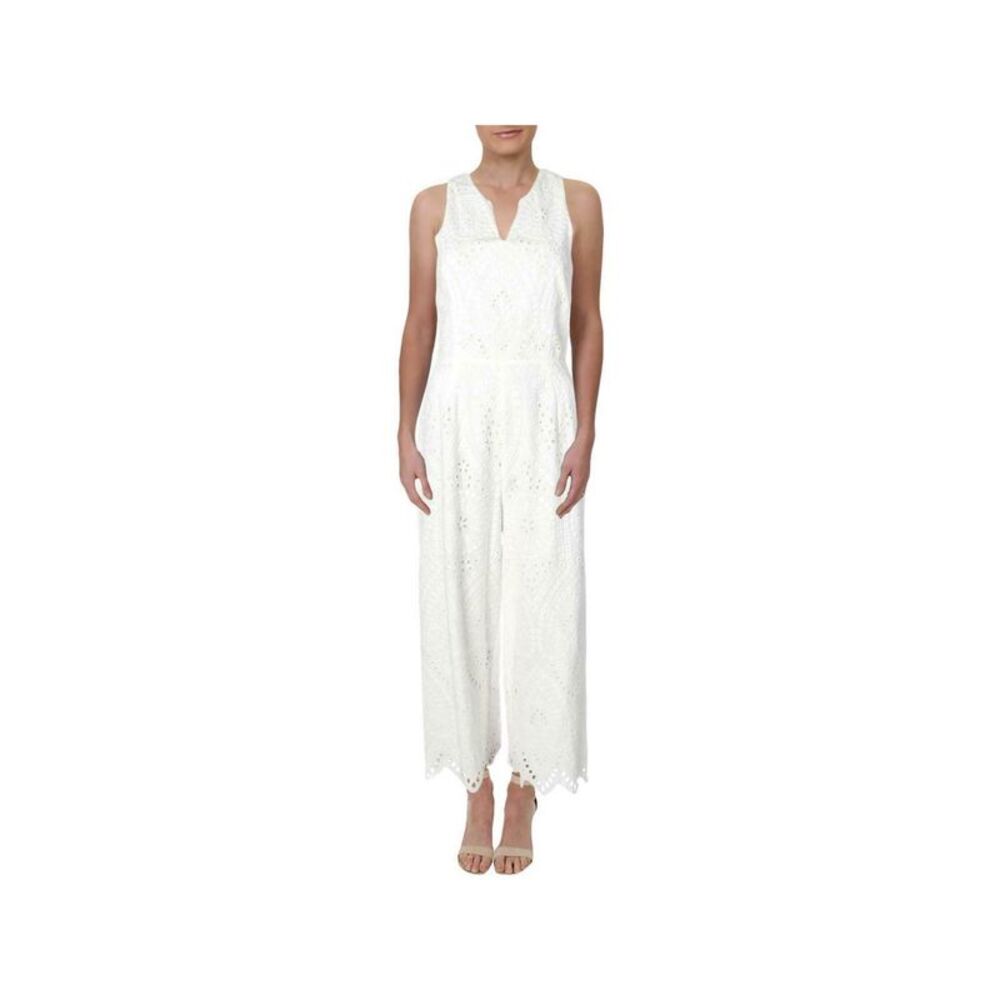 NWT TRINA TURK Womens White Sleeveless Straight leg Evening Jumpsuit Size: 0